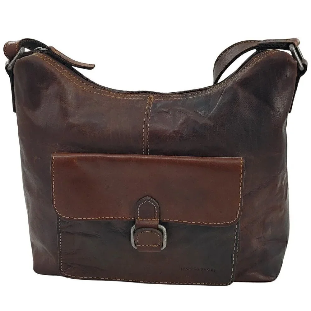 JACK GEORGES Voyager Hand-Stain Re-Tanned Buffalo Leather Flap Pocket Hobo Bag